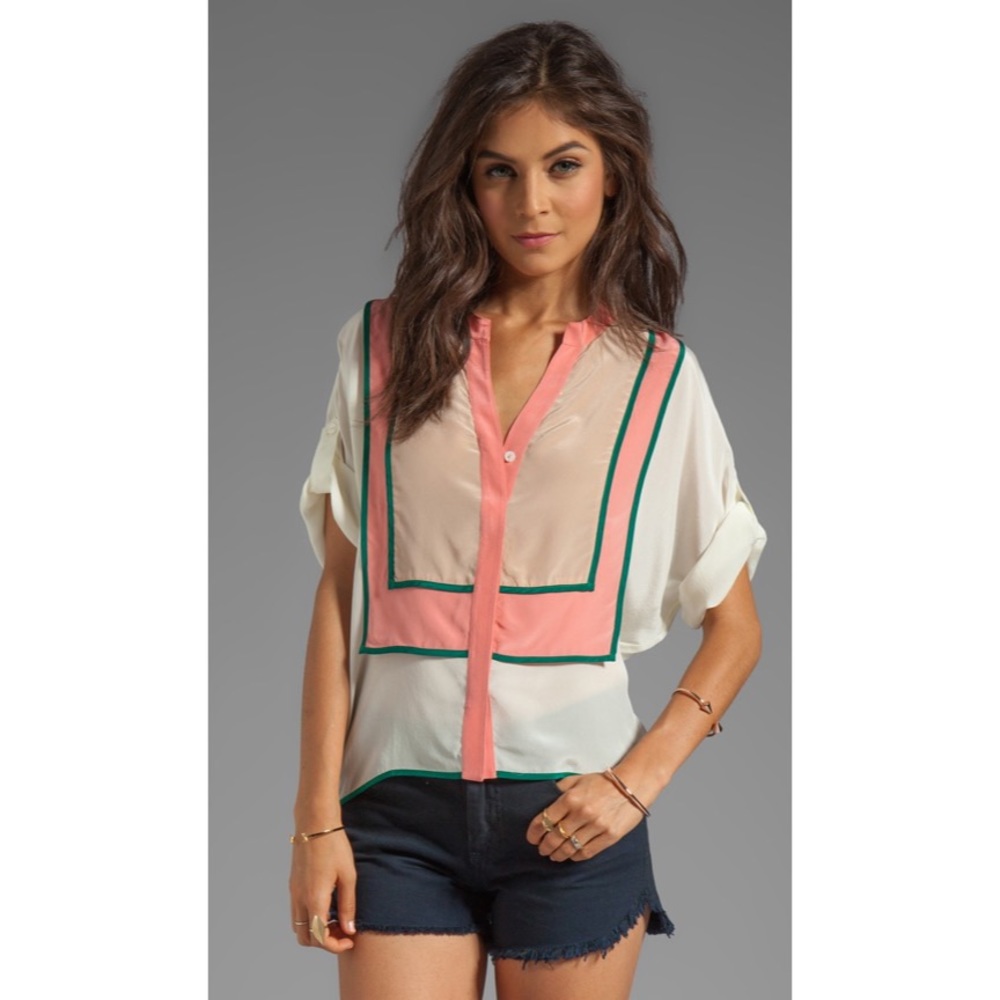 Revolve Line & Dot Color Block Binding Silk Top